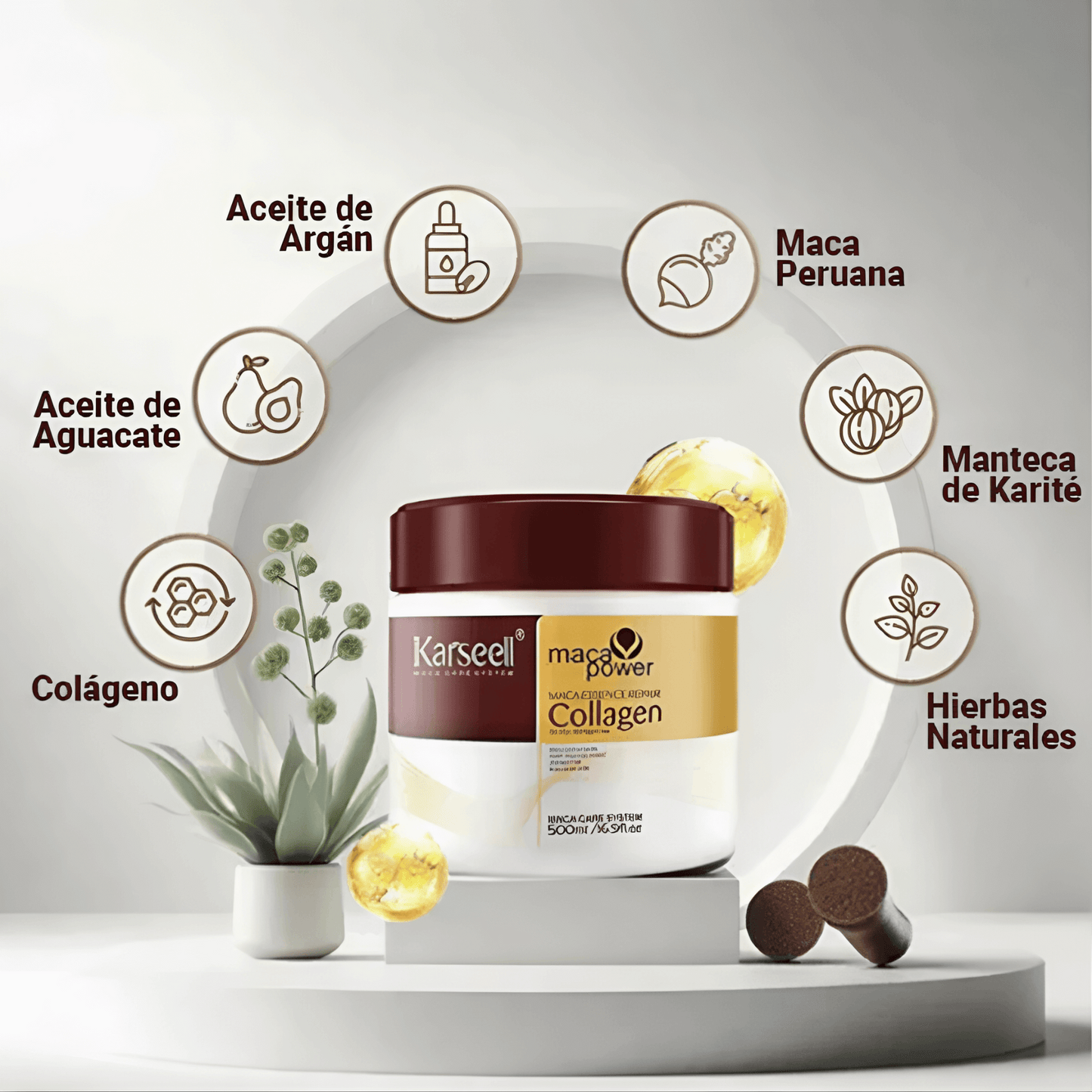 Máscara Desmaia Cabello - Karseell Colágeno 500g [Hidratación, Controla el Frizz, Alinea y Alisa]